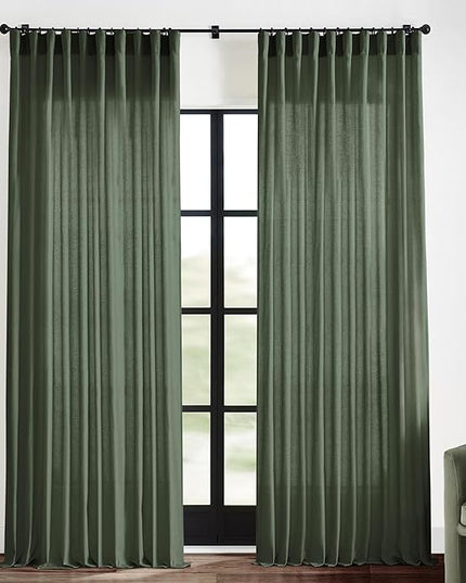 XTMYI 70 Inch Wide Loden Back Tab/Hook Belt Linen Cotton Sheer Curtains for Bedroom,2 Panels,96 Inch Length
