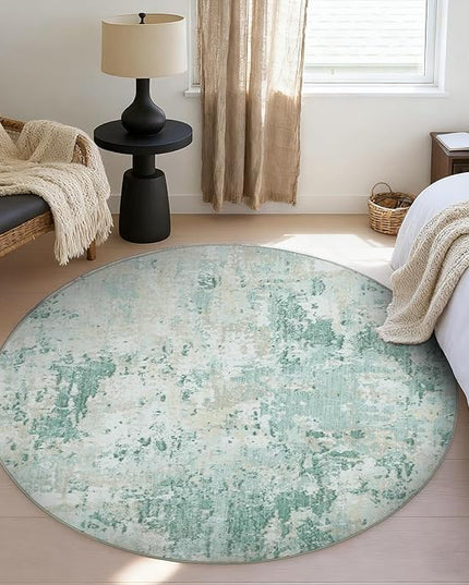 Modern Abstract 4x4 Round Area Rug Non Slip Non Shedding Rug Low Pile Stain Resistant for Bedroom Living Room Office Dining Room,Green