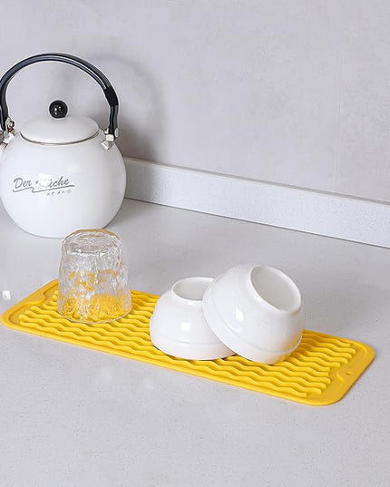 Silicone Dish Drying Mat for Multiple Usage,Easy clean,Eco-friendly,Heat-resistant Silicone Mat for Kitchen Counter,Sink,Bar,Bottle,or Cup Yellow M 17 inches x 6 inches