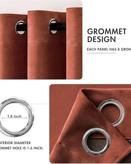 MIULEE 96 Inch Length Velvet Curtains for Fall Elegant Long Grommet Burnt Orange Thermal Insulated Soundproof Room Darkening Rust Terracotta Black Out Drapes for Living Room Bedroom Decor Set of 2