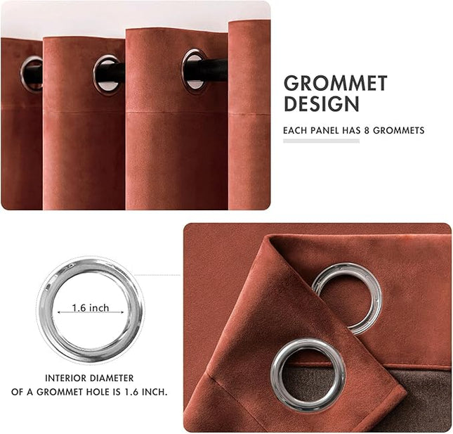 MIULEE 96 Inch Length Velvet Curtains for Fall Elegant Long Grommet Burnt Orange Thermal Insulated Soundproof Room Darkening Rust Terracotta Black Out Drapes for Living Room Bedroom Decor Set of 2