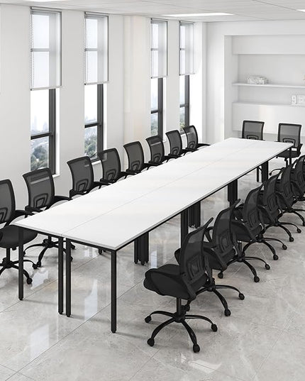 Bonzy Home Conference Table Chairs Set 18FT, 220"x47.2"x29.5" 8pcs Tables & 18pcs Chairs Set for Conference Room Meeting Room Office, White