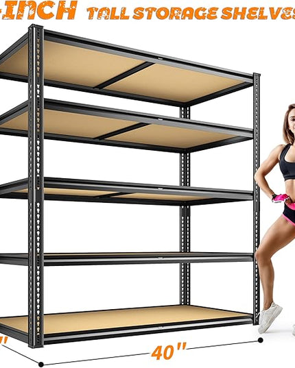 2300LBS Storage Shelves Heavy Duty 5 Tier Garage Storage Shelving, Adjustable Metal Shelving Unit Utility Rack Shelf for Warehouse, Pantry, Closet, 72" H x 40" W x 20" D, Black,2PCS