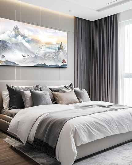 Canvas Wall Art For Living Room Large Size Wall Decoration For Bedroom Mountain Landscape Pictures Wall Decor Watercolor Painting Modern Office Canvas Art Prints Room Decor Ready To For Home Decor
