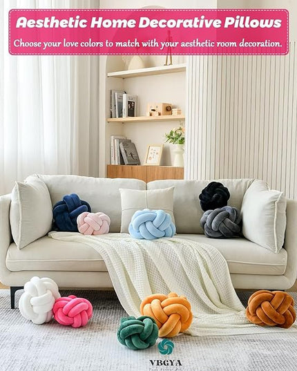 Round Knot Plush Cushion, 11 Inch Decorative Throw Pillows for Bedroom, Sofa, Couch - Modern Designs in Hot Pink
