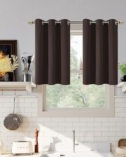 YoungsTex Short Blackout Curtains 36 Inch Length for Kitchen Window - Thermal Insulated with Grommet Room Darkening Drapes for Bathroom Cafe Windows, Brown, 2 Panels, 42 x 36 Inch