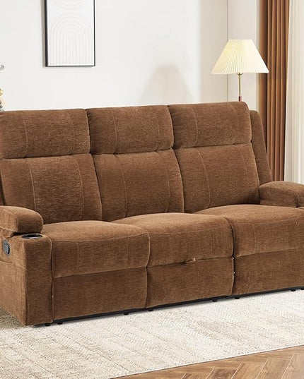 Reclining Sofa Couch,Loveseat Recliner Sofa with Drop Down Table/ 4 Cup Holder/Hidden Storage, Wall Hugger Recliner Sofa for Living Room & Home Theater & RV(Brown)