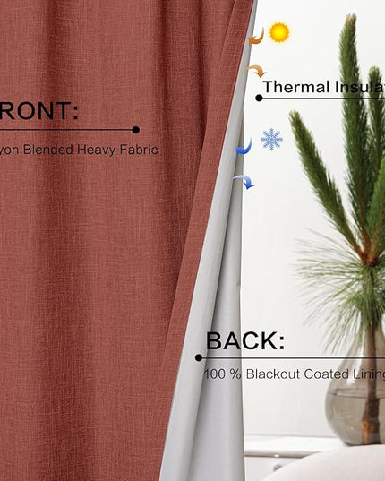 YZ HOME Terracotta Linen 100% Blackout Pinch Pleated Curtains 108 Inches Long 2 Pages for Living Room Back Tab Thermal Insulated Black Out Drapes Living Room High Ceiling Length 9 Ft