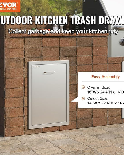 VEVOR Outdoor Kitchen Trash Drawer 16Wx22Hx16 D, Propane Tank Drawer, Stainless Steel Pull Out Trash with Handle, Outdoor Kitchen Cabinets Can Pull Out, BBQ Island Bin