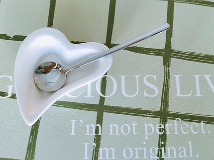 Coffee & Tea Spoon and Rest Set for Coffee Bar Accessories, Heart Cute Mini & Small Coffee Spoon Rest & Holder for Coffee Station & Bar, Teaspoon Rest & Holder (White Rest with Silver Spoon)
