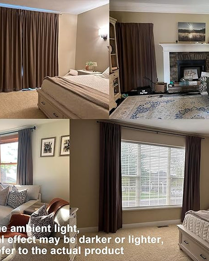 Vision Home Brown Pinch Pleated Full Blackout Curtains Linen Blended Room Darkening Window Curtains 95 inch for Living Room Bedroom Thermal Insulated Pinch Pleat Drapes with Hooks 2 Panel 40" Wx95 L