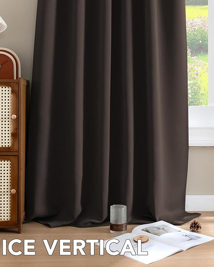 H.VERSAILTEX Blackout Curtains Thermal Insulated Window Treatment Panels Room Darkening Blackout Drapes for Living Room Back Tab/Rod Pocket Bedroom Draperies, 52 x 84 Inch, Chocolate Brown, 2 Panels