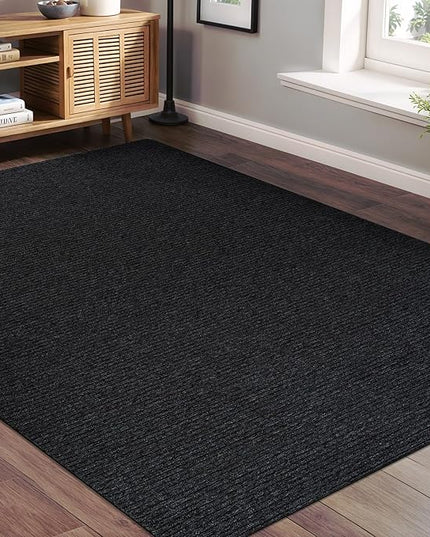 Beverly Rug Non-Slip Modern Rug 5x7 Solid Traditional Rubber Backing Machine Washable Soft Thin Indoor Area Rugs for Living Room Stain Resistant Non Shedding Casual Carpet (5 x 7 Dark Gray)