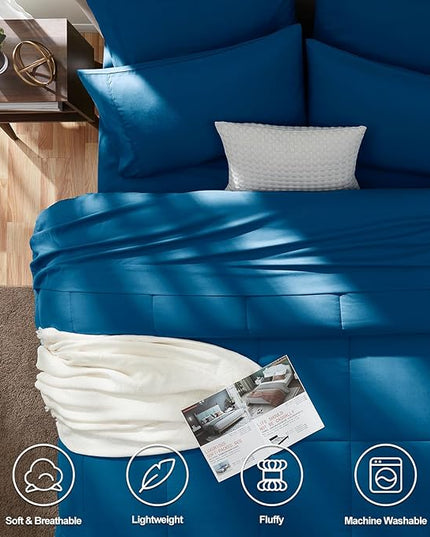 CozyLux Full Size Comforter Sets Teal, 7 Pieces Bed in a Bag, Teal Comforter Full Size, All Season Bedding Sets with Stitch Quilted Comforter, Flat Sheet, Fitted Sheet, Pillowcases