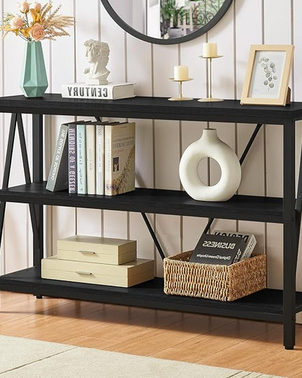 HOMISSUE Entryway Console Table, Rustic Console Tables with Wide Storage, Industrial Foyer for Entry with 3-Tier Open Shelves, Entryway Table for Living Room, Hallway, Black, 47 Inch