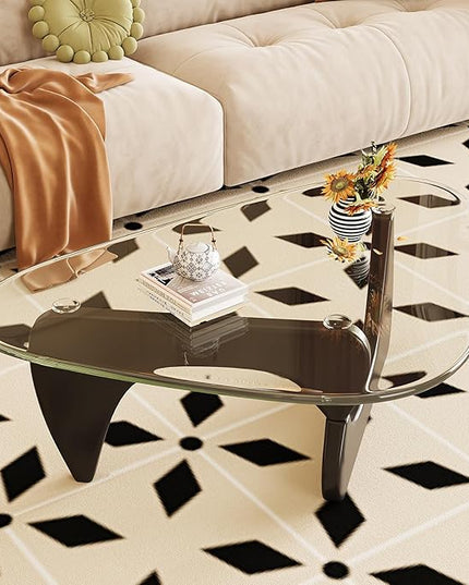 Coffee Table for Living Room Mid Century Modern Center Table with Glass Top, Black Transparent