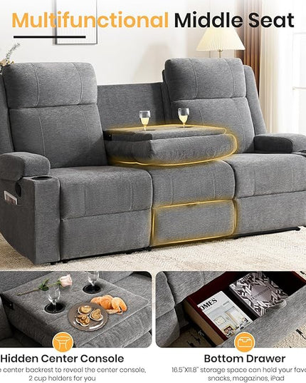 Reclining Sofa Couch,Loveseat Recliner Sofa with Drop Down Table/ 4 Cup Holder/Hidden Storage, Wall Hugger Recliner Sofa for Living Room & Home Theater & RV
