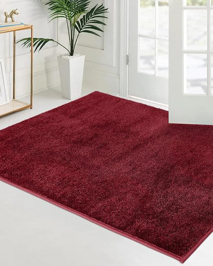 PURRUGS Easy Care Area Rug 4ft x 6ft, Non-Slip Machine Washable Entryway Rug, Dog Door Mat, Stain Resistant Accent Rug for Hallway, Living Room, Bedroom and Mudroom, Burgundy Red