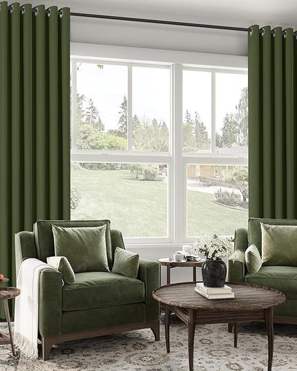 ChrisDowa 100% Blackout Olive Green Solid Curtains 120 Inches Long 2 Panels for Bedroom Living Room,Farmhouse Room Darkening Thermal Insulated Soundproof Grommet Top Window Treatment Drapes,52x120