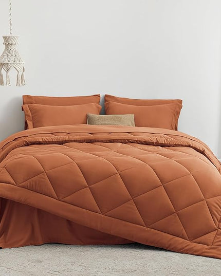 Love's cabin Twin Comforter Set Terracotta, 5 Pieces Twin Bed in a Bag, All Season Bedding Sets with 1 Comforter, 1 Flat Sheet, 1 Fitted Sheet, 1 Pillowcase and 1 Pillow Sham