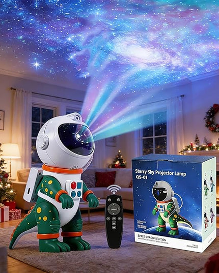 Galaxy Star Projection Night Light, Dinosaur Astronaut Space Projector with Timer, Remote Control, 8 Lighting Modes, Green Nebula Effects for Kids Room Ceiling Decor(Green)