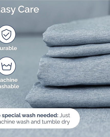 Full Size 4 Piece Sheet Set - Comfy Breathable & Cooling Bed Sheets Set - Hotel Luxury Bedding for Women, Men, Kids, Teens, Boys & Girls - Deep Pockets, Soft & Wrinkle Free - Blue (Heathered Sheets)