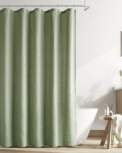 Naturoom Sage Green Shower Curtain 80 inches Long, Linen Rustic Weighted Fabric Shower Curtain Set with Hooks, Bohemian Country Thick Bath Curtains for Bathroom,72x80