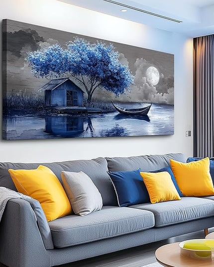 XIGUANGART Tree of Life Wall Art for Living Room Blue Tree Picture Abstract Canvas Painting Modern Nature Scenery Artwork Wall Decor for Bedroom Bathroom Office Home Decoration 20"x40" Ready to Hang