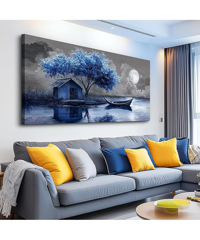 XIGUANGART Tree of Life Wall Art for Living Room Blue Tree Picture Abstract Canvas Painting Modern Nature Scenery Artwork Wall Decor for Bedroom Bathroom Office Home Decoration 20"x40" Ready to Hang