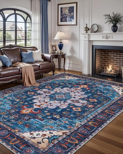 Ciicool Area Rug 5x7ft Washable Rugs for Living Room Non-Slip Indoor Rugs Large Low-Pile Mat Floor Carpet Vintage Rug for Bedroom Dinning Foyer Decor