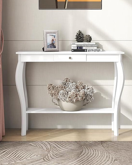 ChooChoo Narrow Console Table with Drawer, Chic Accent Sofa Table, Entryway Table, 39.3 Inch, White