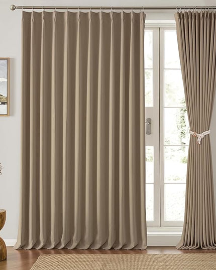 80 Inch Wide Black Pinch Pleated Curtains 80 x 96, Thermal Insulated Noise Cancelling Living Room Office Drapes 96 Inches Long, Patio Sliding Glass Door Window Curtain 2 Panels, Cappuccino