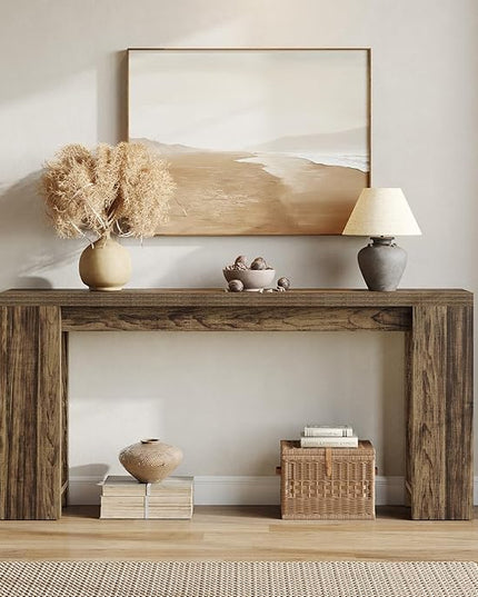 LITTLE TREE 70.9-Inch Long Entryway Table, Narrow Farmhouse Sofa Console Table for Living Room, Hallway, Walnut Brown