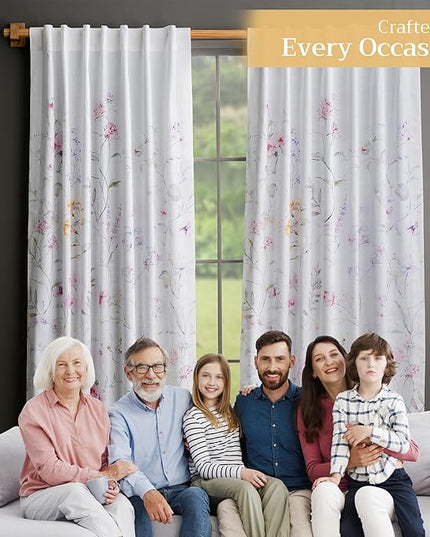 Maison d' Hermine Curtains for Living Room 100% Cotton 84 inch Length Two Panels Light Filtering Curtains for Bedroom Windows with Rod and Loop Pockets Drapes (Summer Floral Pink, 50" W x 84" L)