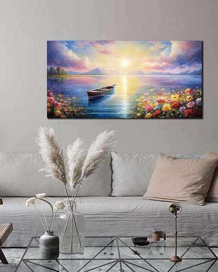 Zoyotago Wall Art Large Landscape Sunrise Artwork Blue Wall Art Modern Wall Decor for Living Room Bedroom Office Home Decor Canvas Prints 20x40 Inch