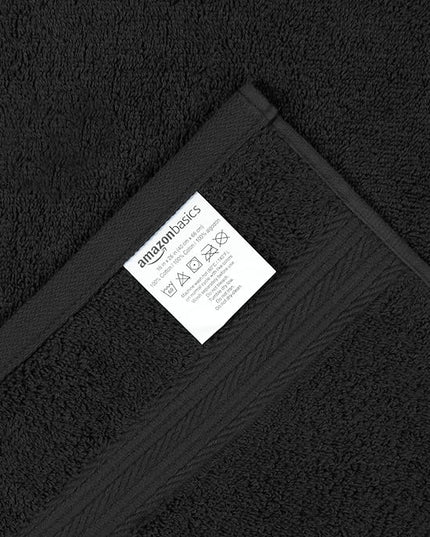 Amazon Basics 6 Piece Fade Resistant Hand Towel, 100% Cotton, Black, 26'' x 16''