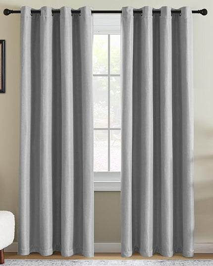 H.VERSAILTEX 95% Blackout Linen Curtains 84 Inches Long for Bedroom/Living Room Thermal Insulated Grommet Curtain Drapes Primitive Textured Burlap Effect Window Drapes 1 Panel - Heather Grey/Black