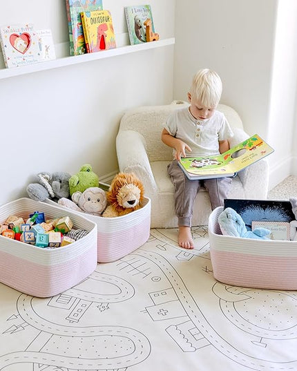 NaturalCozy Storage Baskets 16.8”x13”x7.6” Cotton Rope Woven Baskets for Organizing 3-Pack | Toy Storage Bins | Basket for Shelves, Laundry, Blanket, Clothes, Closet, Kitchen, Bathroom, Gifts