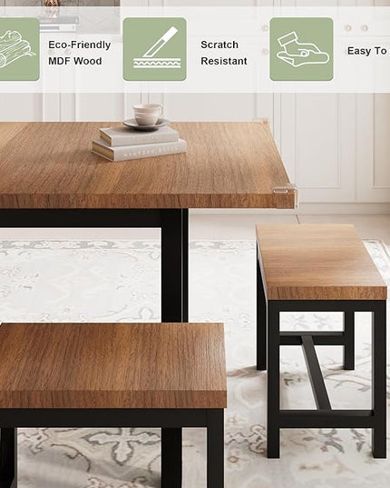 Feonase 7-Piece Dining Table Set with 6 Stools, 63" Large Extendable Kitchen Table Set for 4-8, Mid-Century Dining Room Table with Heavy-Duty Frame & MDF Board, Easy Assembly, Walnut