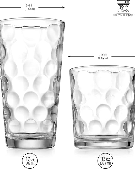 Home Essentials & Beyond Glassware Drinking Glasses Set Of 8 4 Highball (17 oz.) Kitchen Glasses | 4 (13 oz.) Rocks Glass Cups for Water, Juice and Cocktails.