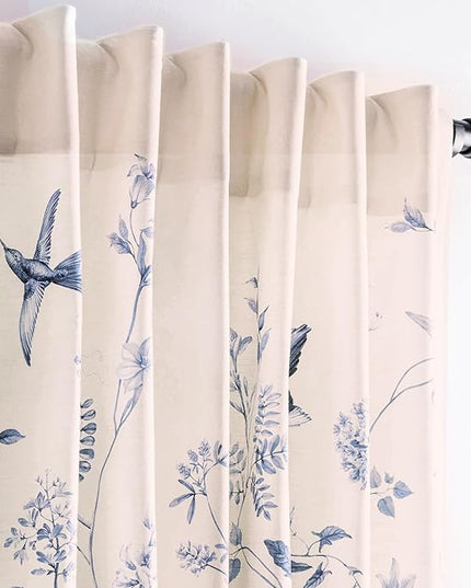 Maison d' Hermine Curtains for Living Room 100% Cotton 96 inch Length One Panel Light Filtering Curtains for Bedroom Windows with Rod and Loop Pockets Drapes (Neo Ipomee Beige, 50" W x 96" L)