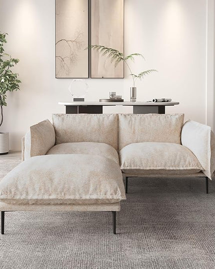 WJShome Modular Velvet Sectional Sofa with Chaise, 74" Modern L-Shaped Couch for Living Room, 3-Seater Sofa with Removable Cushions and 8" High Metal Legs, Easy to Clean, Oatmeal