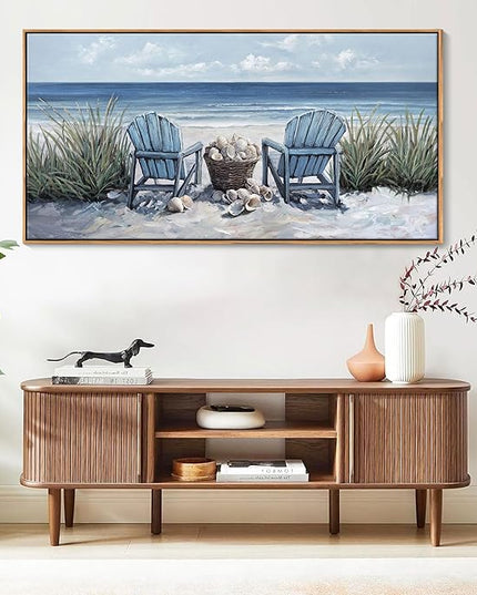 HGUAOA Coastal Wall Art - Large Landscape Wall Pictures for Living Room, Bedroom Pictures, Ocean Beach Artwork, Blue Above Bed Wall Decor Coastal Landscape Wall Art,Framed Beach Pinting