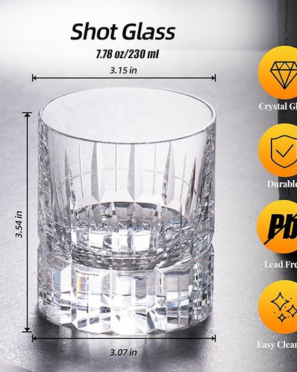 KAMMAK Crystal Whiskey Glasses Set of 2, Luxury 7.78oz Old Fashioned Glasses Stemless, Hand Blown Cocktail Glasses, Handcrafted Engraved Scotch Cup for Women, Men Gift for Bourbon Barware