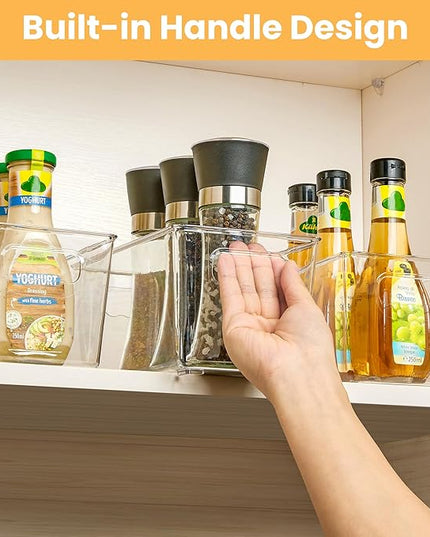 YIHONG Clear Plastic Storage Bins, 4 Pack Small Pantry Organizer Bins with Handle for Kitchen, Freezer,Cabinet,Closet Organization and Storage