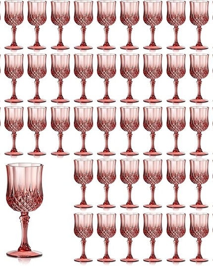 XUWAIDSGN 48 Pcs 7oz Plastic Vintage Wine Glasses Drinking Glasses Unbreakable Wedding Glassware Crystal Water Goblets Reusable Drinkware Vintage Champagne Flutes (48, Rose Gold)
