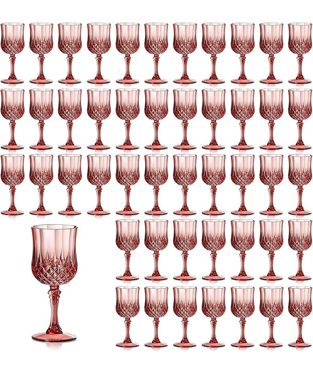 XUWAIDSGN 48 Pcs 7oz Plastic Vintage Wine Glasses Drinking Glasses Unbreakable Wedding Glassware Crystal Water Goblets Reusable Drinkware Vintage Champagne Flutes (48, Rose Gold)