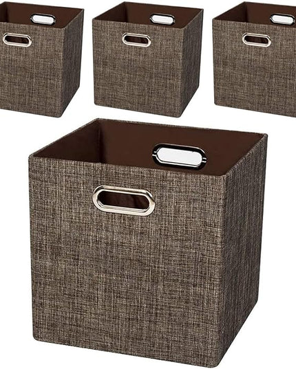 Storage Bins Cube Containers Boxes,Thick and Heavy Duty Fabric Drawers, 11×11 inch- Set of 4,Brown