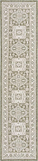 Rugs.com Outdoor Aztec Collection Rug – 12 Ft Runner Green Flatweave Rug Perfect for Hallways, Entryways