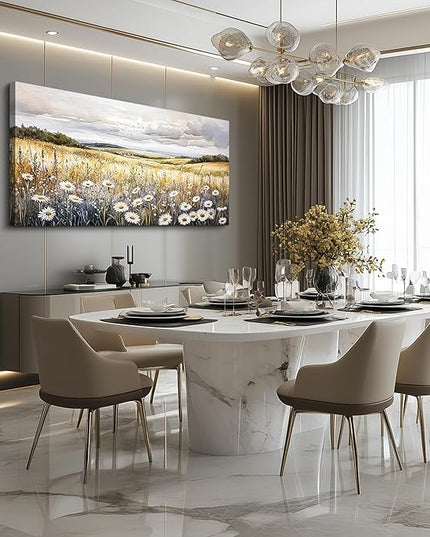 ZUITINGHUA Canvas Wall Art For Living Room Wall Decor For Bedroom Office Wall Decoration White Flower Landscape Painting Grassland Pictures Artwork Room Aesthetic Home Decor 20x40 In
